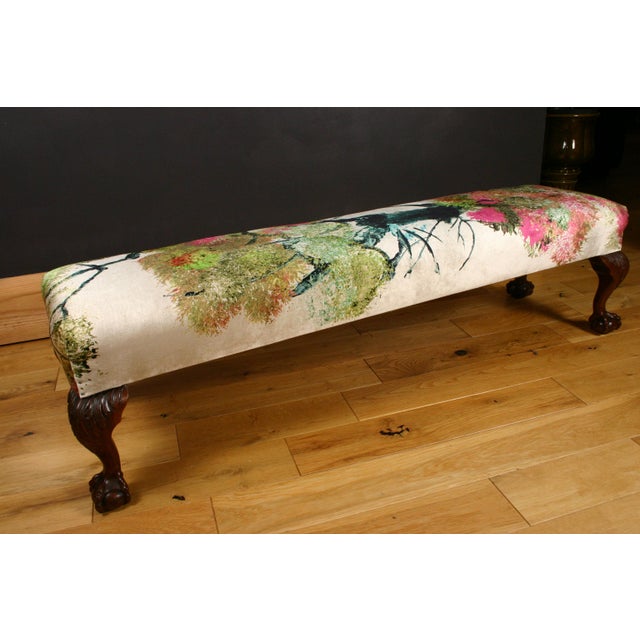 Antique Late Victorian Claw Ottoman in Timorous Beasties Pinyin Tree Velvet from Maple & Co, 1900s For Sale - Image 3 of 16