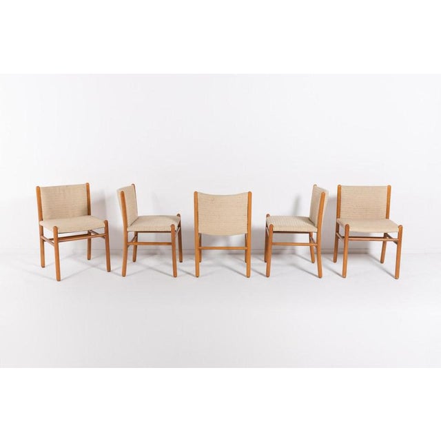 Set of 5 Italian Modern chairs from 1970’s by Gianfranco Frattini, produced by Lema SPA. Varnished maple frame, foam...
