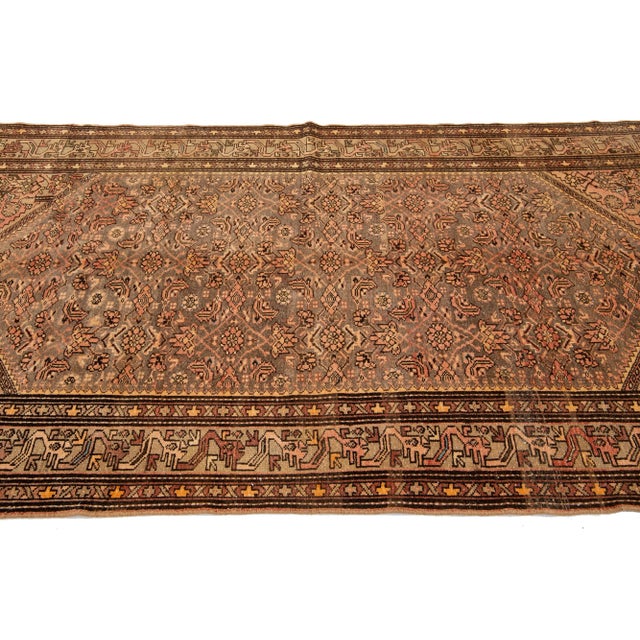 Antique Persian Malayer Gray Wool Rug From the 1920s With Floral Pattern For Sale - Image 4 of 7