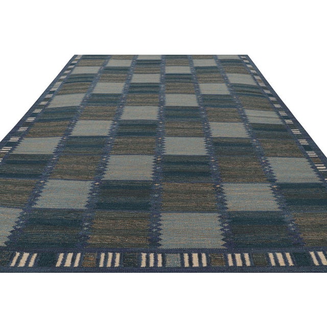 Rug & Kilim Rug & Kilim’s Scandinavian Rug in Blue and Brown Geometric Patterns For Sale - Image 4 of 7