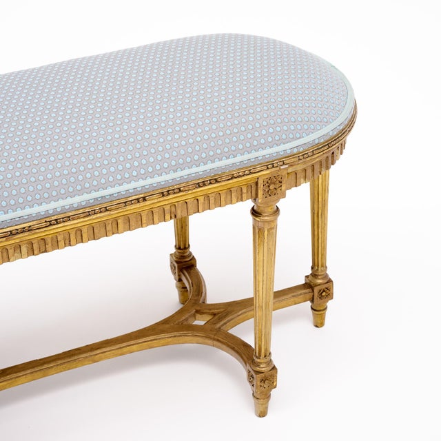 Gold French Louis XVI Style Giltwood Six-Leg Bench, Circa 1900 For Sale - Image 8 of 9
