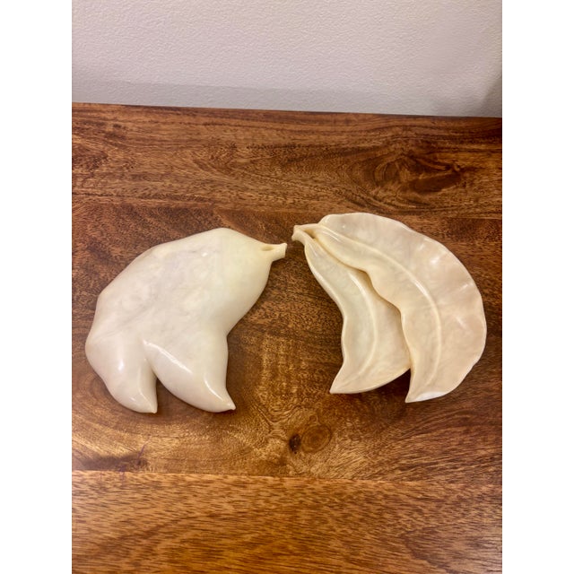 Vintage Italian Alabaster Leaf Dishes - Pair of Sculptural Catchall Bowls For Sale - Image 4 of 7