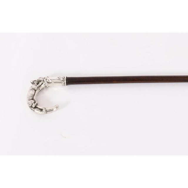 Antique Silver Fox and Hare Handled Walking Stick Cane, 19th Century For Sale - Image 4 of 18