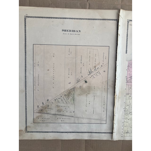 Original 1881 pink and green tinted 2 sided double page map of City of Dunkirk also Township of Sheridan from 1881...