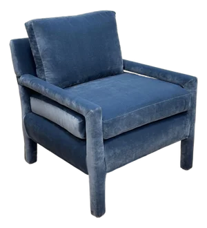 Vintage Newly Upholstered MCM Blue Velvet Parsons Chair