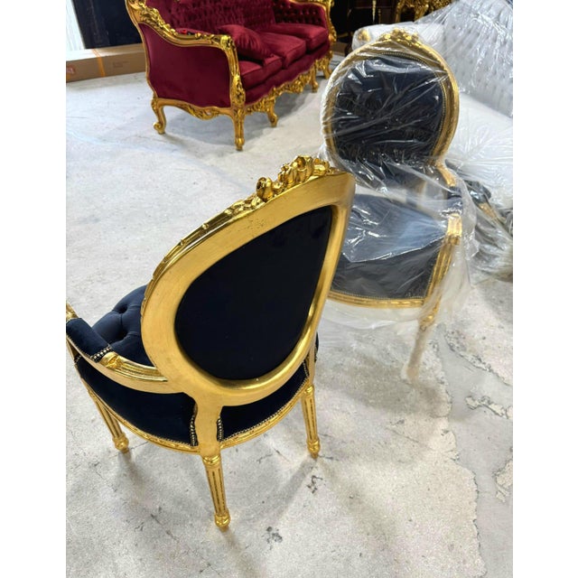 Baroque Baroque Black Velvet Accent Chair With Luxurious Gold Leaf Details For Sale - Image 3 of 8