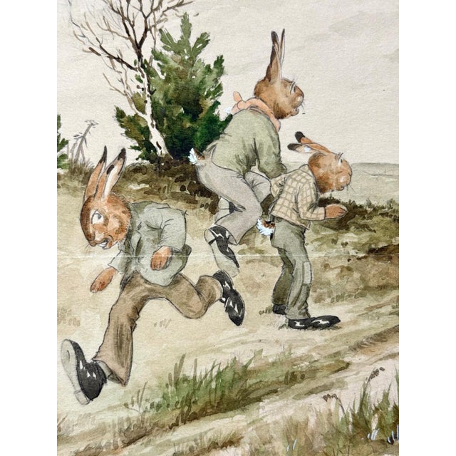 Heinz Geilfuß, The Hares Observe the Hunting Elite, Watercolor on Paper For Sale - Image 6 of 9