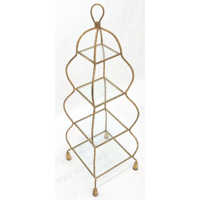 Mid 20th Century Mid 20th Century 5-Tier Twisted Metal Gilt Rope Tassel Feet Pyramid Shape Étagère Display Shelf For Sale - Image 5 of 11