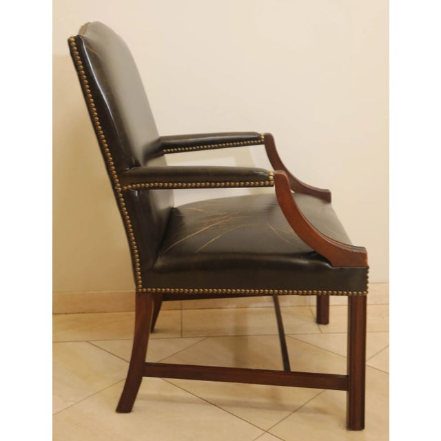 Animal Skin Vintage Kindel Armchair With Worn Distressed Black Leather For Sale - Image 7 of 12