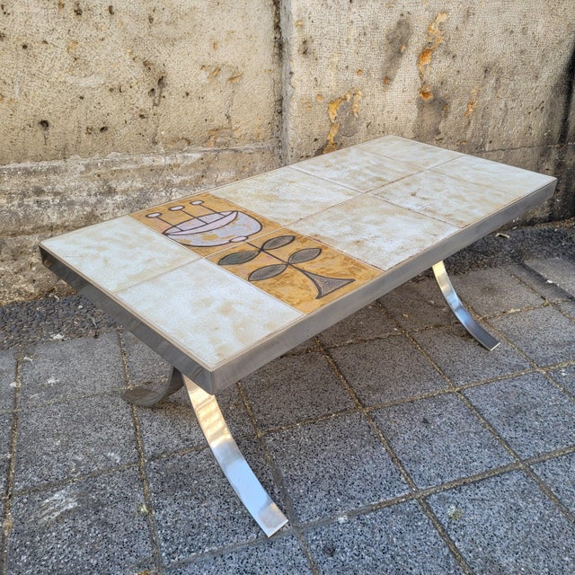 Mid-Century Coffee Table in Ceramic and Chrome-Plated Steel by Jean Gregorieff for Roche Bobois, France, 1970s For Sale - Image 13 of 18