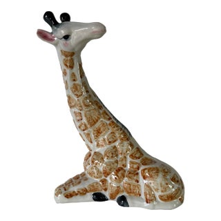 1980s Vintage Hand-Painted Ceramic Giraffe Sculpture For Sale