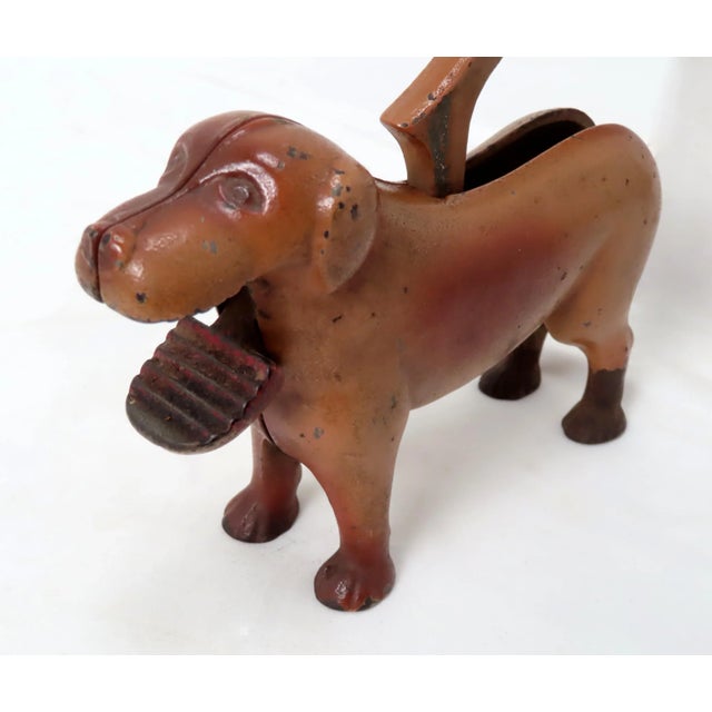 Antique Cast Iron Free Standing Figurative Happy Dog Table Nut Cracker - Nice Original Paint For Sale In Boston - Image 6 of 13