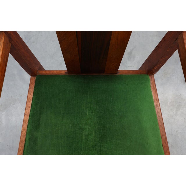 Amsterdamse School Oak and Velvet Side Chair, the Netherlands, 1920s For Sale - Image 14 of 15