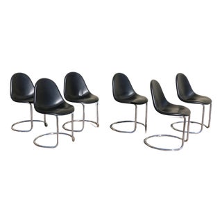 Set of Six “Maia” Dining Chairs by Giotto Stoppino for Bernini, Italy, 1960s – Chrome & Leather For Sale
