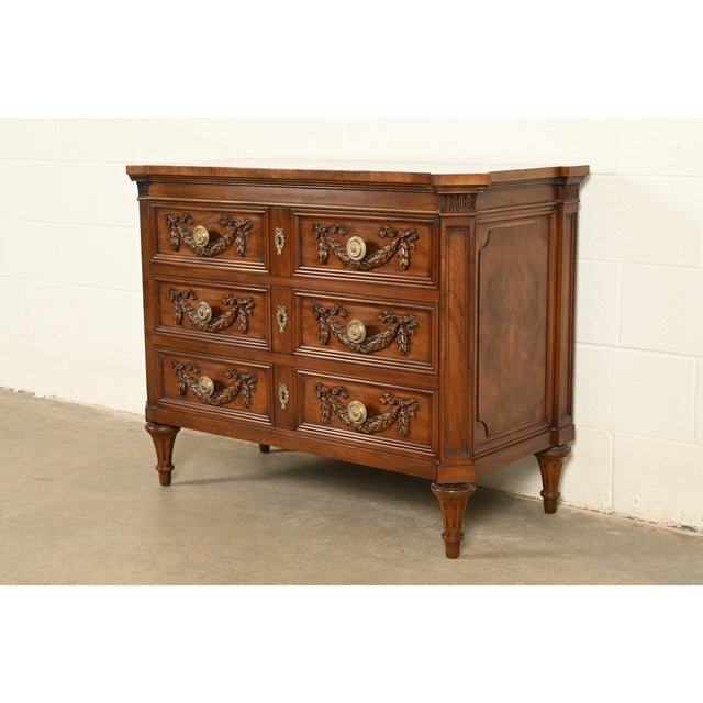 French Karges French Regency Louis XVI Burled Walnut Chest of Drawers For Sale - Image 3 of 14