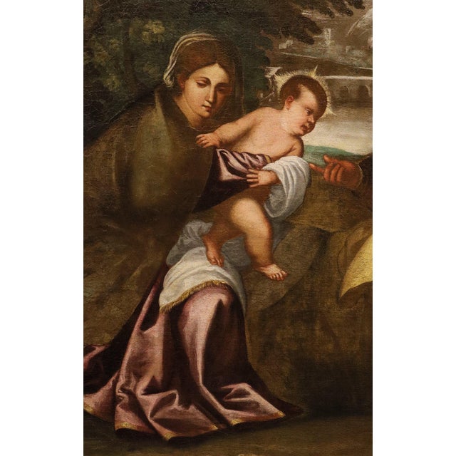 School of Titian, The Holy Family with the Infant Saint John the Baptist, 17th Century, Oil Painting on Canvas, Framed For Sale - Image 8 of 15