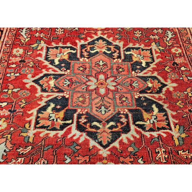 Antique Heriz Serapi Rug, Hand-Knotted Wool, Geometric Pattern, Brick-Red & Blue, 5x7 For Sale - Image 15 of 18