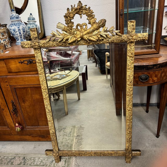 Wood Antique French Louis XVI Style Giltwood Mirror, 1800s For Sale - Image 7 of 14