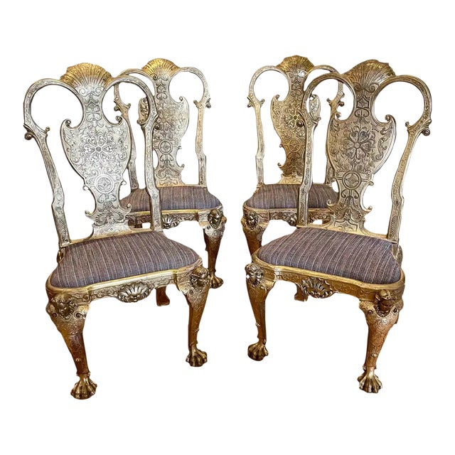 Set of Four Queen Anne Gilded Side Chairs For Sale