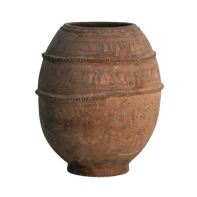 A Beautiful Antique Hand Thrown Nigerian Water Jar, Small. Fill with Branches, stand alone, Plant in them, group them.