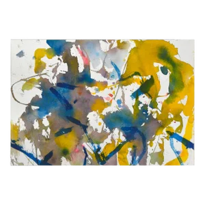 Vintage Blue & Yellow Abstract Watercolor by Les Anderson
