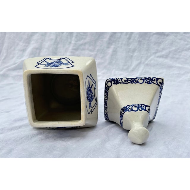 Late 20th Century Delft Style Blue and White Floral Lidded Vase For Sale In Palm Springs - Image 6 of 12