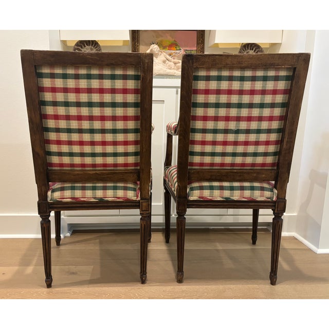 Early 20th Century Early 20th Century French Louis XVI Style Square Back Hand-Carved Wood Armchairs - A Pair For Sale - Image 5 of 18