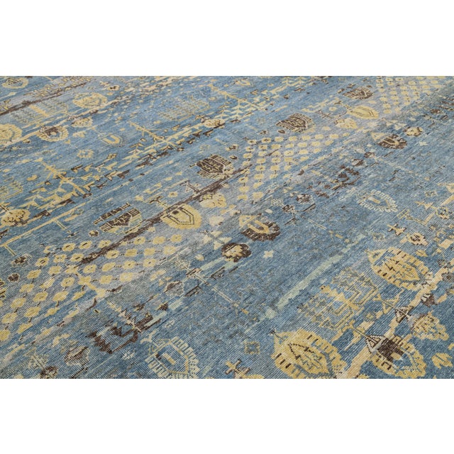 Modern Transitional Khotan Style Blue Wool Area Rug 12x15 For Sale - Image 11 of 11
