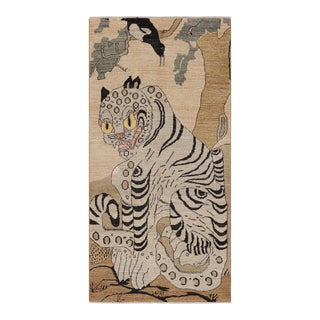 Rug & Kilim’s Contemporary Tiger Rug With Beige, Gray and Brown Pictorials For Sale