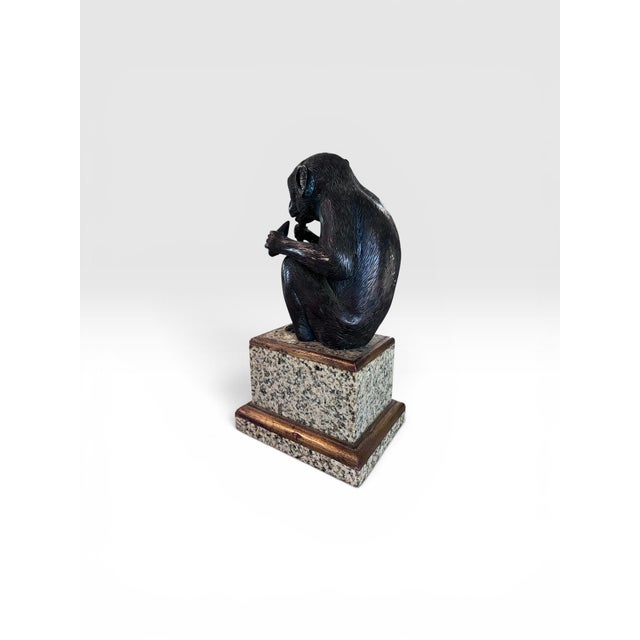 Bronze Vintage Maitland-Smith Bronze Monkey Sculpture on Stone Pedestal For Sale - Image 8 of 12