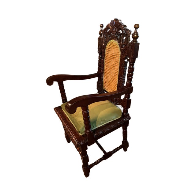 Pair of Antique Carved Mahogany Cane-Back Armchairs, C. 1890–1910 For Sale In Houston - Image 6 of 10