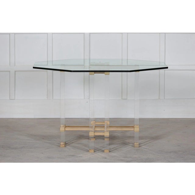 Metal French Hollywood Regency Acrylic Glass, Brass & Glass Dining Table by Pierre Vandel, 1970s For Sale - Image 7 of 11