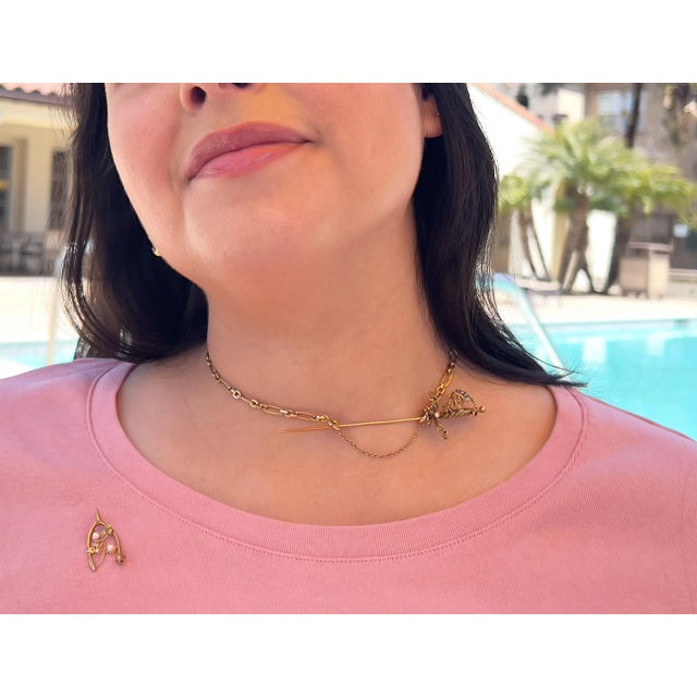 Late 19th Century Antique 14k Victorian Sword Jabot Pin, Old European Cut Diamond For Sale - Image 5 of 8