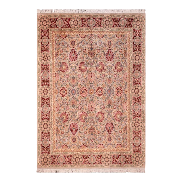 1990's Floral Pak-Persian Taupe/Red Wool Rug - 7'9'' X 10'7'' For Sale