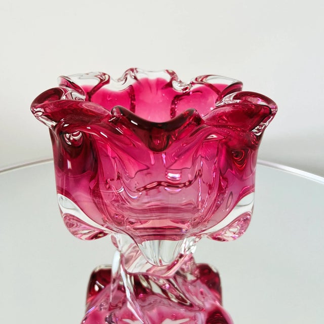 1950s Fratelli Toso Pink Murano Footed Vase Bowl With Floral Design, C. 1950's For Sale - Image 5 of 12