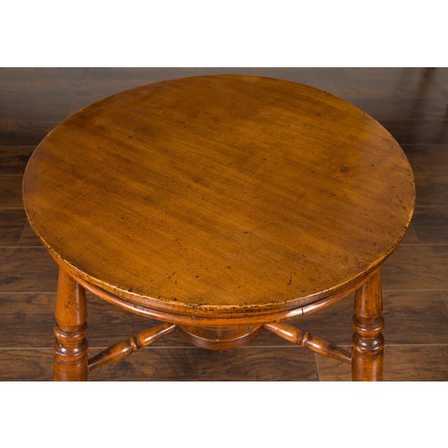 English 1860s Cricket Table with Turned Legs and Circular Sycamore Top For Sale - Image 9 of 12
