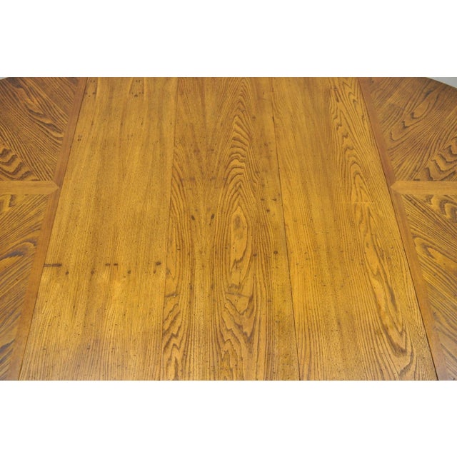 Vintage Mid Century Modern Oak Sunburst Round Extension Pedestal Dining Table For Sale - Image 17 of 18