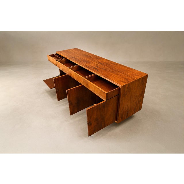 Brazilian Modern Four-Door, Four-Drawer Caviúna Credenza With Drop-Front Bar, 1950s, Brazil For Sale - Image 15 of 18