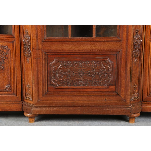 Antique Baroque Oak 3-Door Display Case with Carvings, Aachen Lüttich, 19th Century For Sale - Image 9 of 18