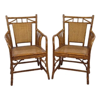 Pair of Rattan and Bamboo Chairs, Vintage For Sale