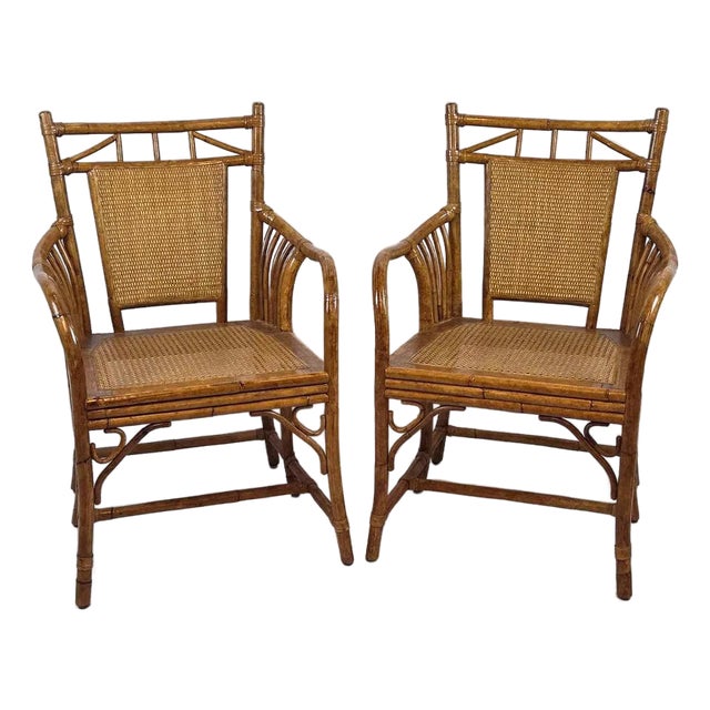 Pair of Rattan and Bamboo Chairs, Vintage For Sale