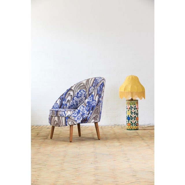 Danish Lounge Armchair Pot Shape Redressed in Josef Frank For Sale - Image 4 of 4