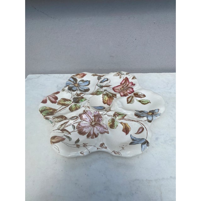 Victorian 19th Century English Oyster Plate With Flowers Adderley For Sale - Image 3 of 5