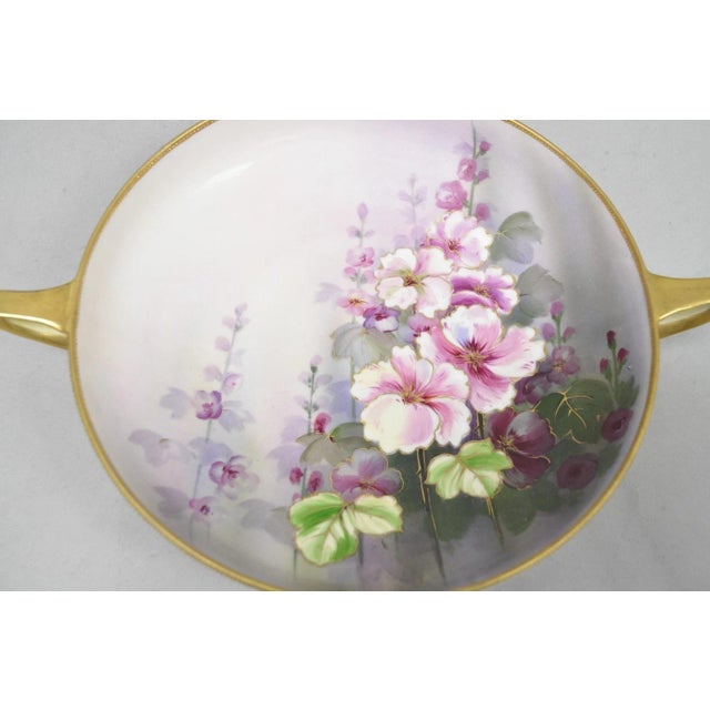 Antique Nippon Hand Painted Pink Wisteria Flower Porcelain Dish W / Handles For Sale - Image 4 of 14