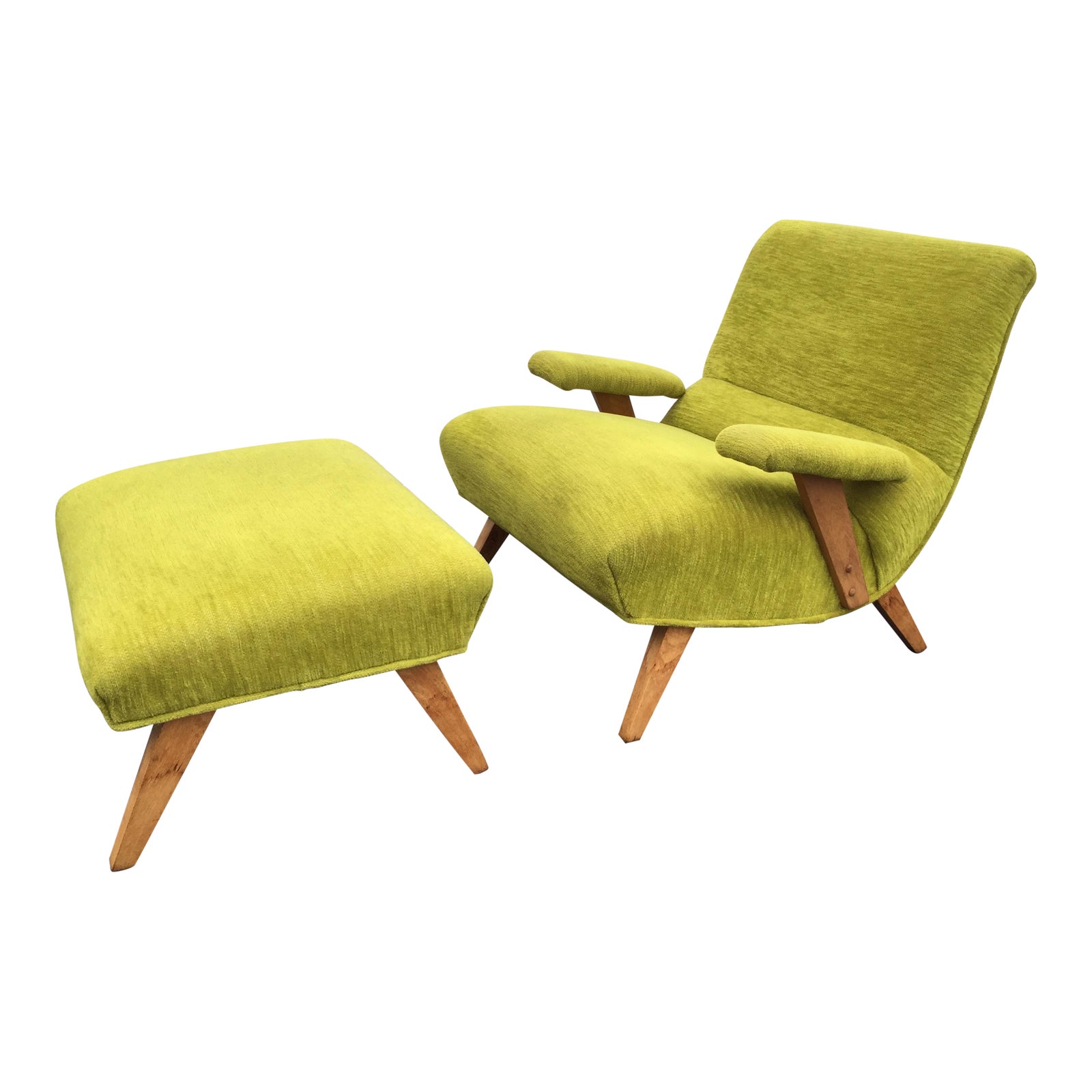 MidCentury HeywoodWakefield Chartreuse Green Lounge Chair and Ottoman