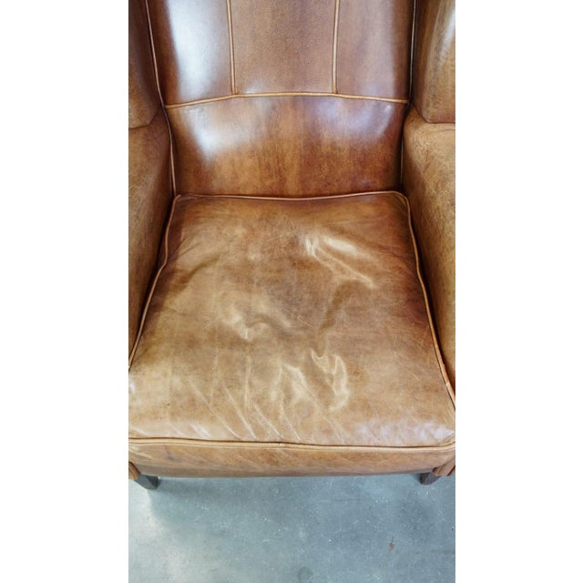 English Brown Leather Wing Chair For Sale - Image 6 of 10