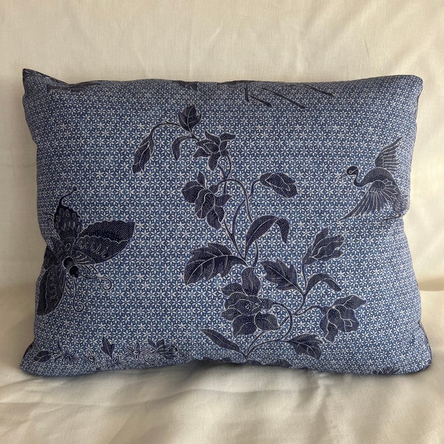 Contemporary Custom Designer Boxed Pillow in Quadrille Blue Antik Batik Down Insert Contrasting Box Banding For Sale - Image 3 of 6