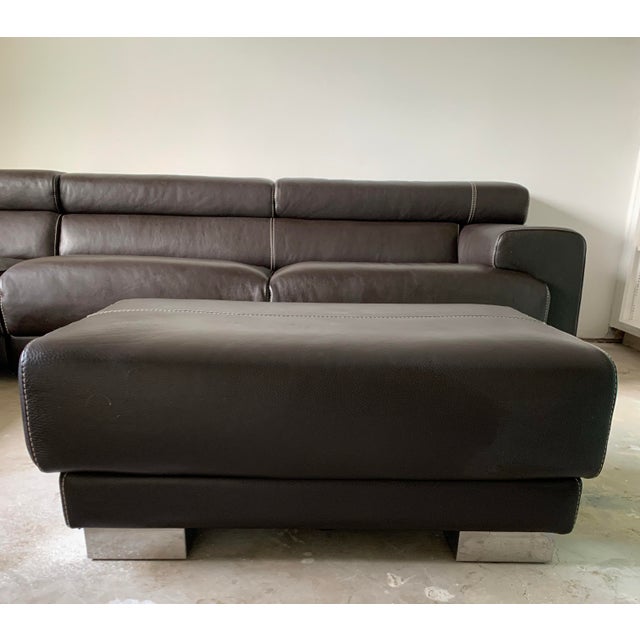 Modernist Espresso Italian Leather Sectional & Ottoman For Sale - Image 10 of 10