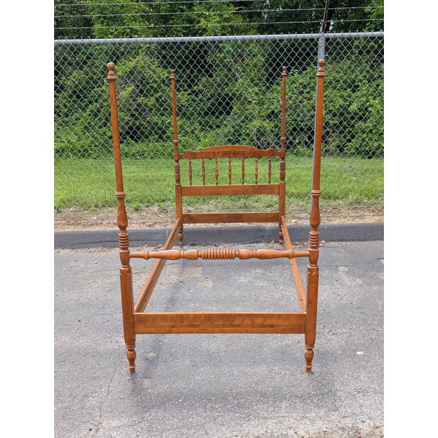 Vintage Twin XL Ethan Allen Maple Wood Poster Bedframe For Sale - Image 9 of 11