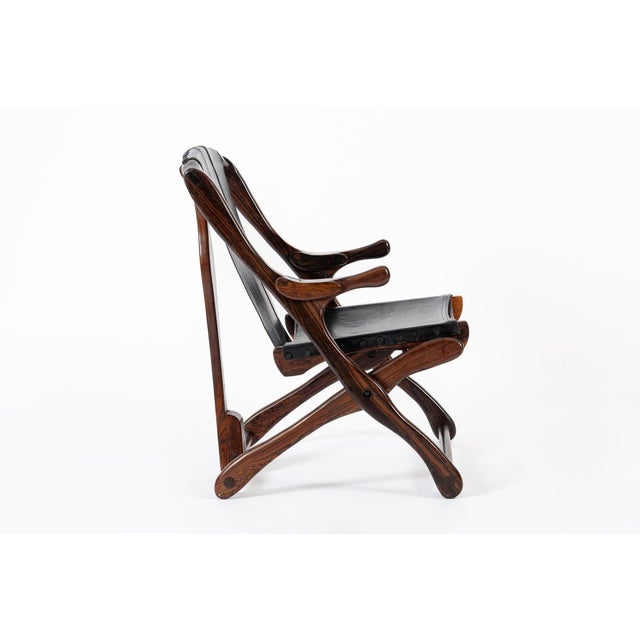 Wood Mid Century Rosewood & Black Leather Folding Lounge Chair by Don Shoemaker For Sale - Image 7 of 14